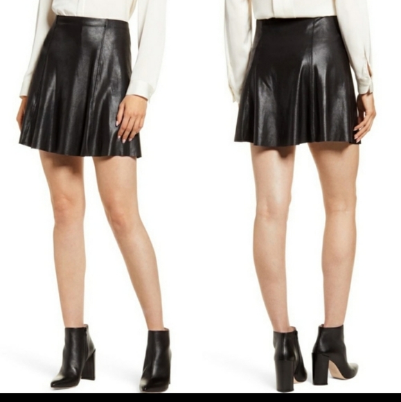 SPANX Dresses & Skirts - SPANX Black Faux Leather Skater Flounce Skirt
